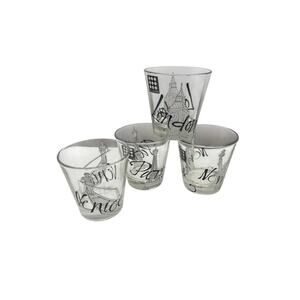 CERVE ITALY Set Of‎ 4 City Whiskey Glasses Paris New York London Venice EUC READ